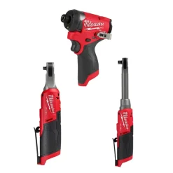 Milwaukee M12 FUEL 1/4" High Speed Ratchet, 3/8" Extended Reach High Speed Ratchet & 1/4" Hex Impact Driver Bare Tool Bundle
