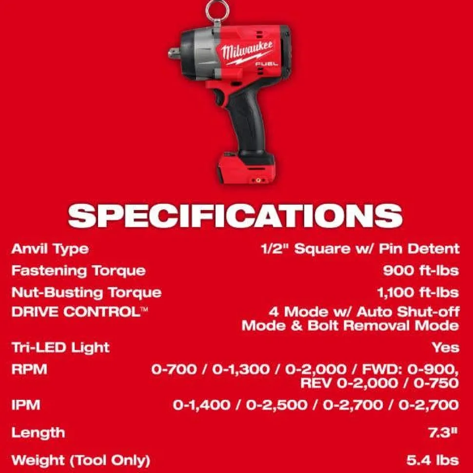 Milwaukee M18 FUEL 1/2" High Torque Impact Wrench w/ Pin Detent 2966-20