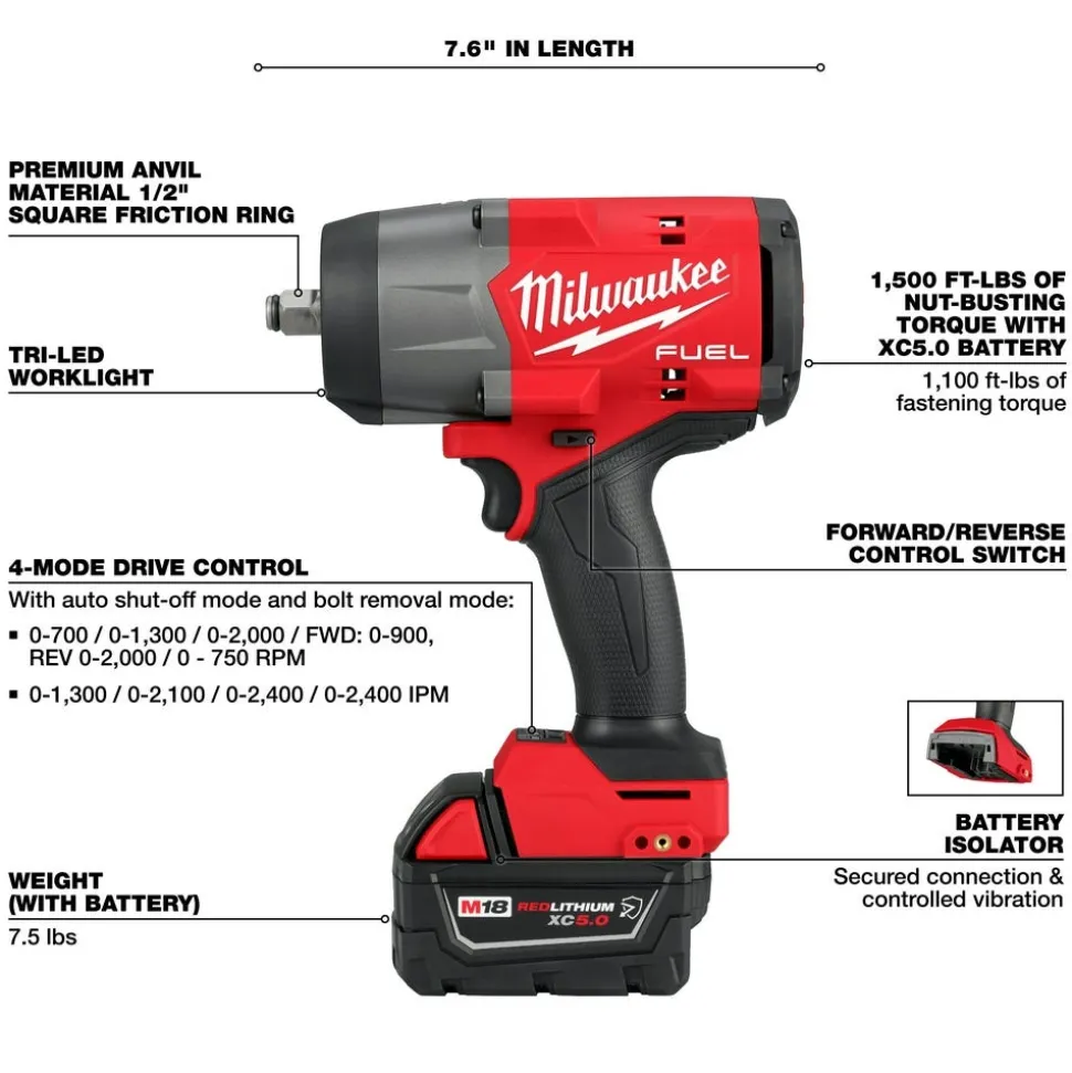 Milwaukee M18 FUEL 1/2" High Torque Impact Wrench w/ Friction Ring Kit 2967-21B