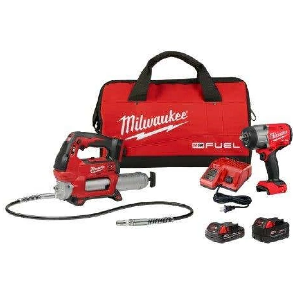 Milwaukee M18 FUEL 1/2" HTIW w/ Friction Ring & Grease Gun Combo Kit 2967-22GG
