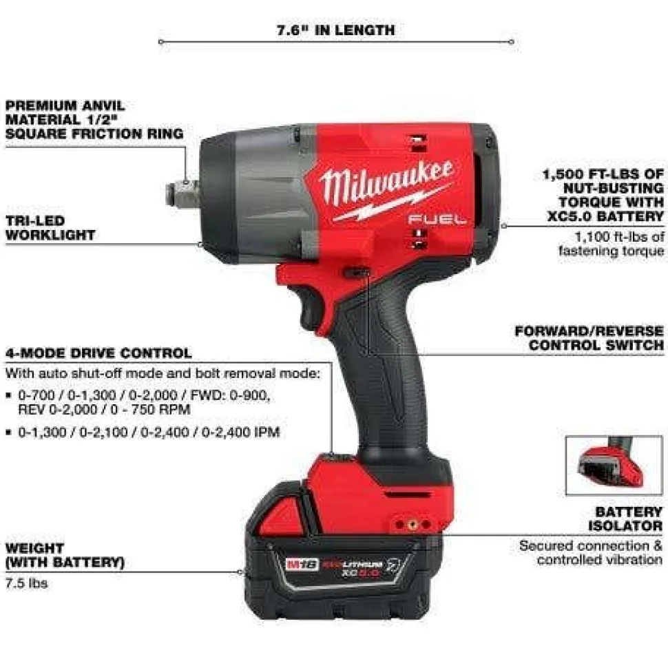 Milwaukee M18 FUEL 1/2" HTIW w/ Friction Ring & Grease Gun Combo Kit 2967-22GG