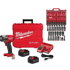 Milwaukee M18 FUEL 3/8'' Mid-Torque Impact Wrench Friction Ring Kit + 36pc. Impact Duty 3/8" Drive Metric/SAE PACKOUT Deep Socket Set Bundle KIT-2960-22R-49-66-6805