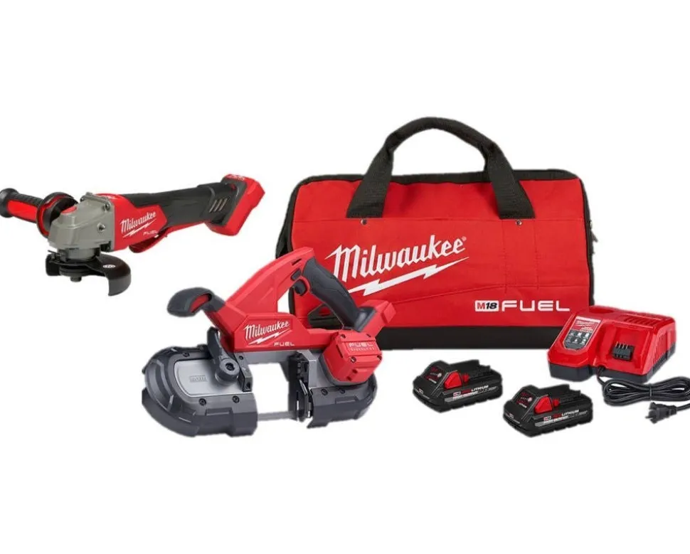 Milwaukee M18 FUEL Compact Band Saw Kit & M18 FUEL 4-1/2" / 5" Variable Speed Braking Grinder, Paddle Switch No-Lock