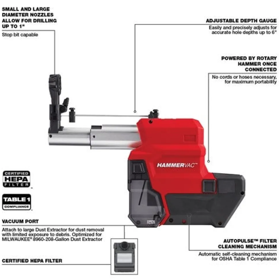Milwaukee M18 FUEL HAMMERVAC 1" Dedicated Dust Extractor 2912-DE