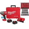 Milwaukee M18 FUEL High Torque Impact Wrench 1/2" Pin Detent ONE-KEY Kit + 31pc. Impact Duty Metric/SAE PACKOUT Deep Socket Set Bundle KIT-2862-22R-49-66-6806