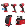 Milwaukee M18 FUEL ONE-KEY 3/4" High Torque & 1/2" Mid-Torque Friction Ring Impact Wrenches, 1/4" Hex Impact Driver, PACKOUT Light/Charger & Bluetooth Speaker Bare Tool Bundle
