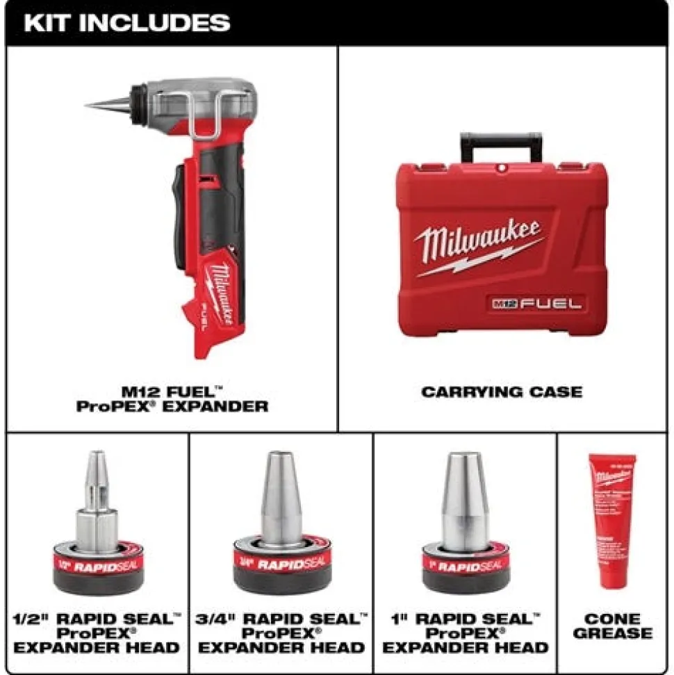 Milwaukee M12 FUEL ProPEX Expander w/ 1/2" - 1" Rapid Seal ProPEX Expander Heads 2532-20