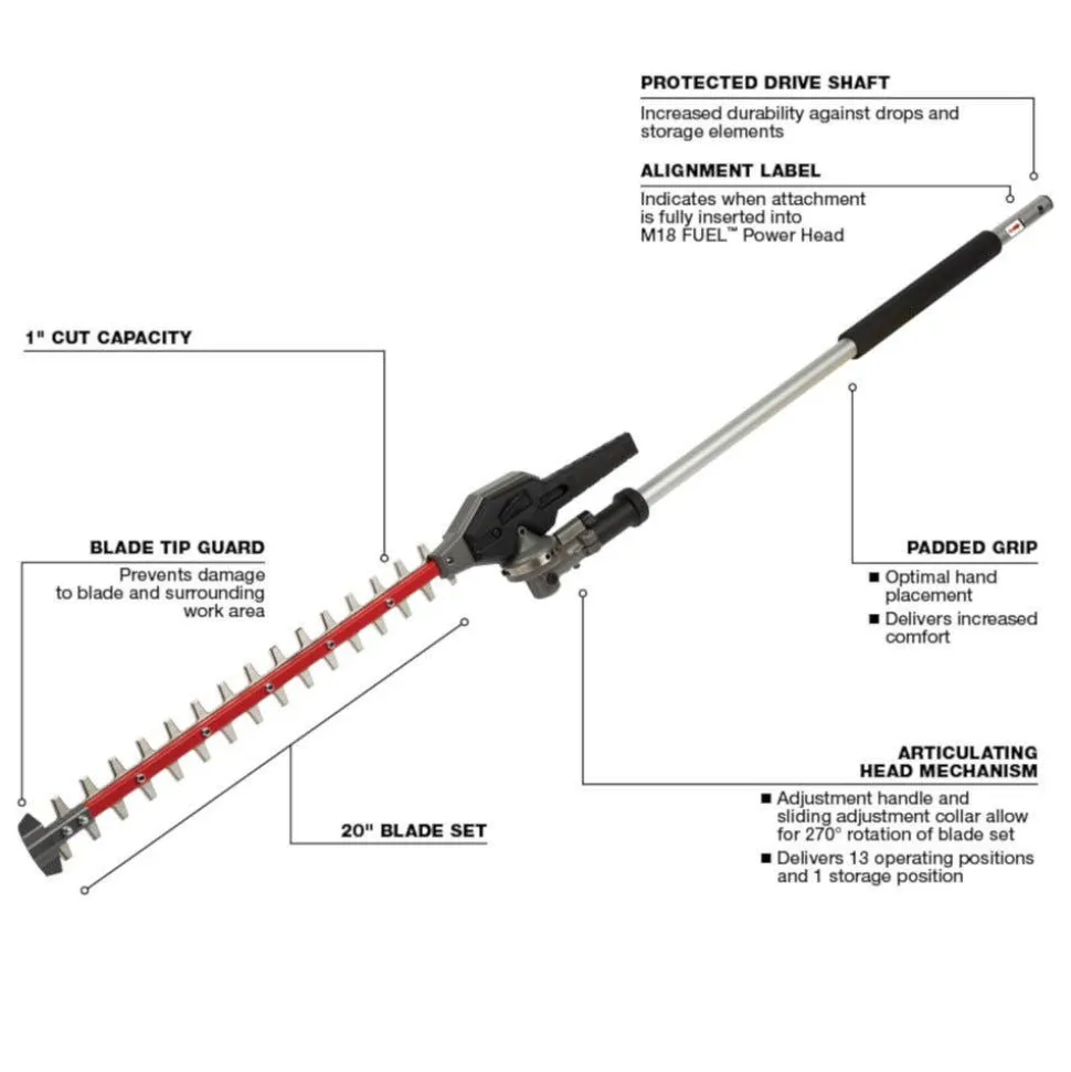 Milwaukee M18 FUEL QUIK-LOK Hedge Trimmer, Edger, 10" Pole Saw, 3' Extension Attachments Set 49-16-2719 & 49-16-2718 & 49-16-2720 & 49-16-2721
