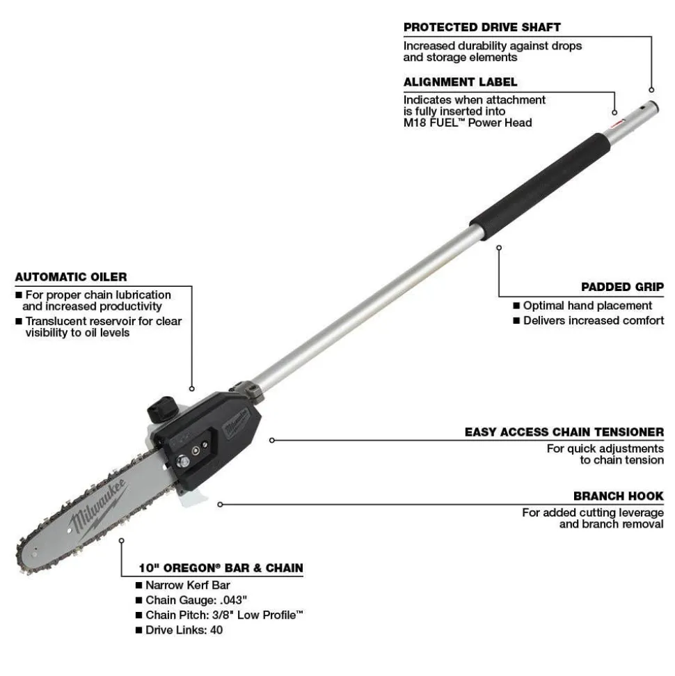 Milwaukee M18 FUEL QUIK-LOK Hedge Trimmer, Edger, 10" Pole Saw, 3' Extension Attachments Set 49-16-2719 & 49-16-2718 & 49-16-2720 & 49-16-2721