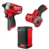 Milwaukee M12 FUEL SURGE 1/4" Hex Hydraulic Driver, 3" Compact Cut Off Tool & Radio/Charger Bare Tool Bundle