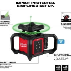 Milwaukee M18 Green Interior Rotary Laser Level Kit w/ Remote/Receiver & Wall Mount Bracket 3702-21