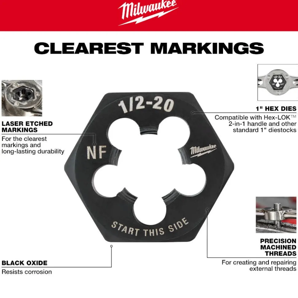 Milwaukee M10-1.25 mm 1-Inch Hex Threading Die 49-57-5353