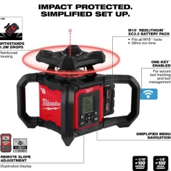 Milwaukee M18 Red Exterior Dual Slope Rotary Laser Level Kit w/ Receiver, Remote, Grade Rod & Tripod 3704-21T