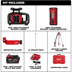 Milwaukee M18 Red Exterior Rotary Laser Level Kit w/ Receiver, Tripod, & Grade Rod 3701-21T