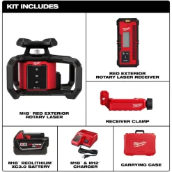 Milwaukee M18 Red Exterior Rotary Laser Level Kit w/ Receiver 3701-21