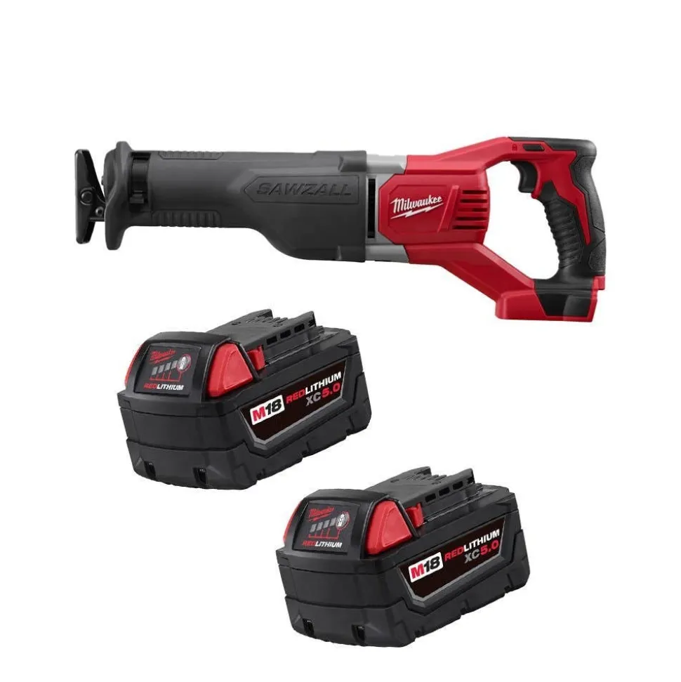 Milwaukee M18 REDLITHIUM XC5.0 Extended Capacity Battery 2-Pack & M18 SAWZALL Reciprocating Saw Kit 48-11-1852 & 2621-20