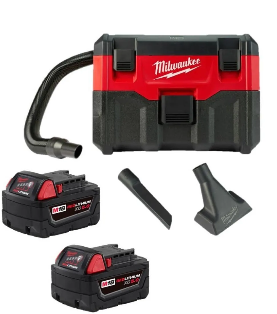 Milwaukee M18 REDLITHIUM XC5.0 Extended Capacity Battery 2-Pack & M18 Wet/Dry Vacuum Kit 48-11-1852 & 0880-20