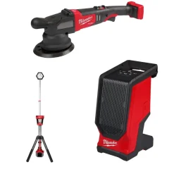 Milwaukee M18 ROCKET Dual Power Tower Light, 6" Random Orbital Polisher & Bluetooth Speaker Bare Tool Bundle