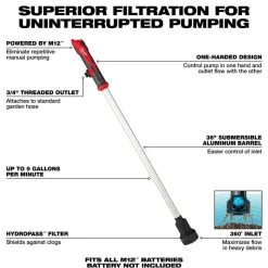 Milwaukee M12 Stick Transfer Pump 9 GPM Water (Bare Tool) 2579-20