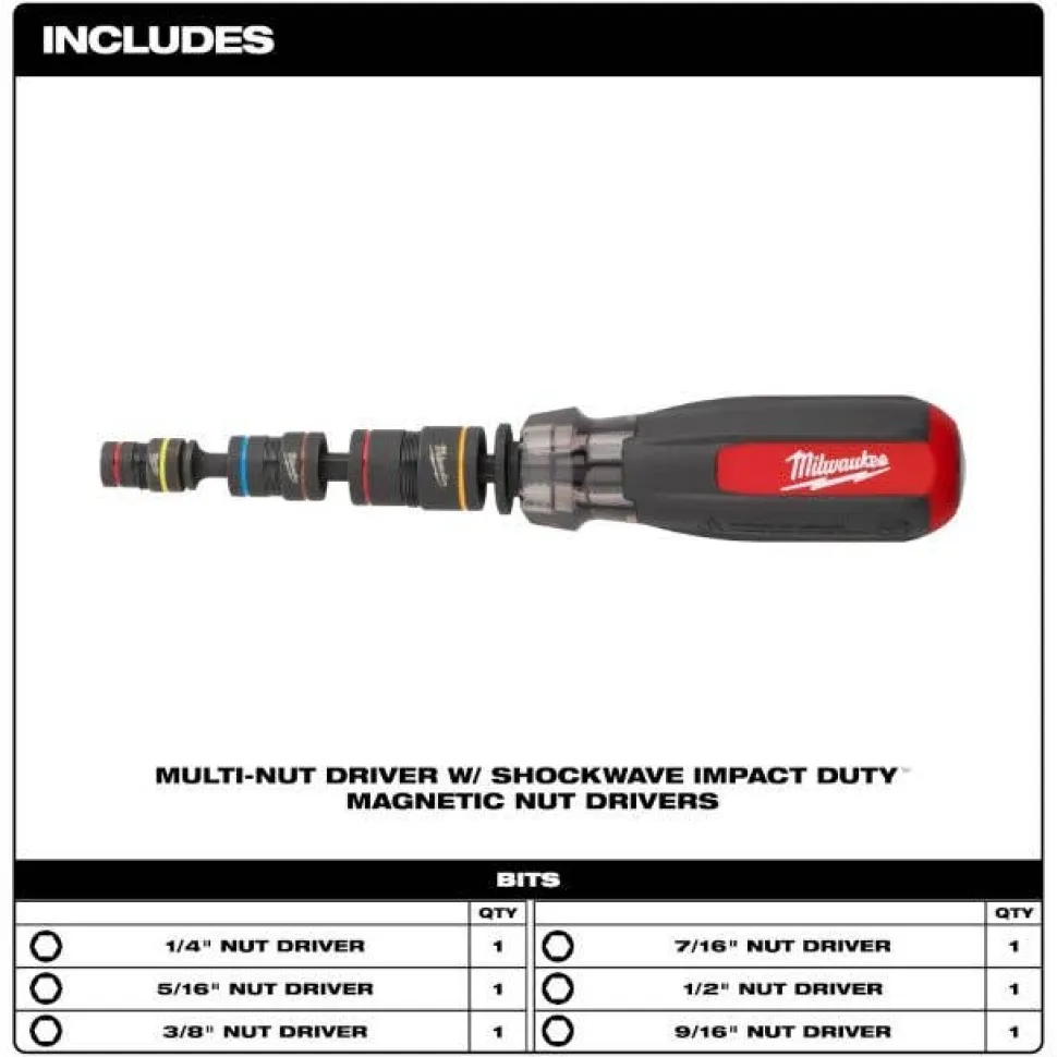 Milwaukee Multi-Nut Driver w/ SHOCKWAVE Impact Duty Magnetic Nut Drivers 48-22-2921