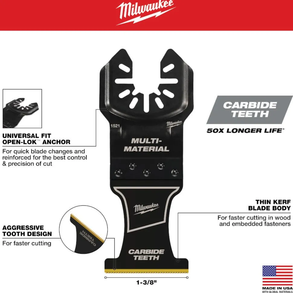 Milwaukee OPEN-LOK 1-3/8" Carbide Teeth Multi-Material Multi-Tool Blades 10PK 49-25-1529