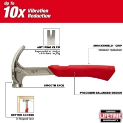 Milwaukee 12oz Smooth Face Hybrid Claw Finish Hammer 48-22-9019
