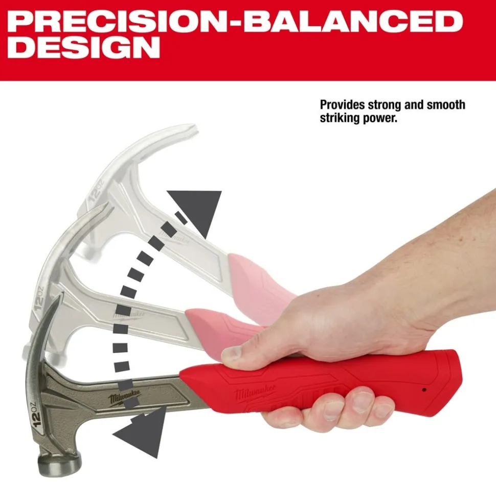 Milwaukee 12oz Smooth Face Hybrid Claw Finish Hammer 48-22-9019