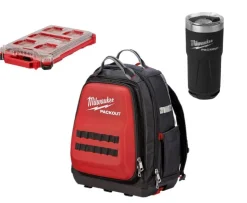 Milwaukee PACKOUT Backpack & PACKOUT 20oz Tumbler - Black & PACKOUT Compact Low-Profile Organizer