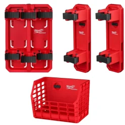 Milwaukee PACKOUT Long Handle Rack, (2) Long Handle Holders, & Compact Basket Accessory Bundle