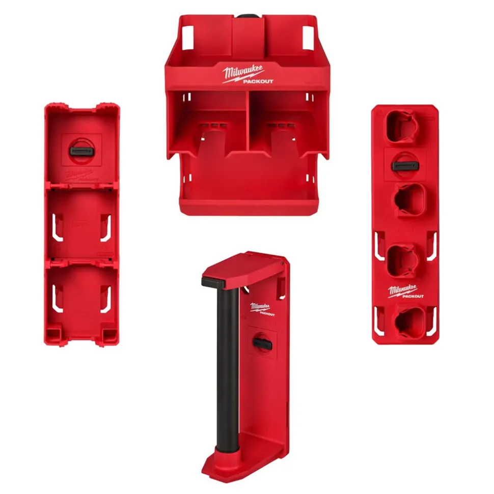 Milwaukee PACKOUT Tool Station, M18 & M12 Battery Rack, & Roll Holder Accessory Bundle