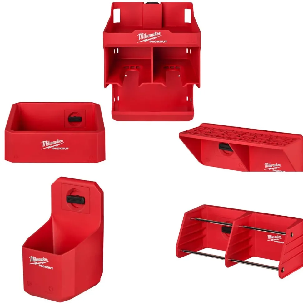 Milwaukee PACKOUT Tool Station & Rack, Compact Shelf, Screwdriver Rack, & Organizer Cup Accessory Bundle