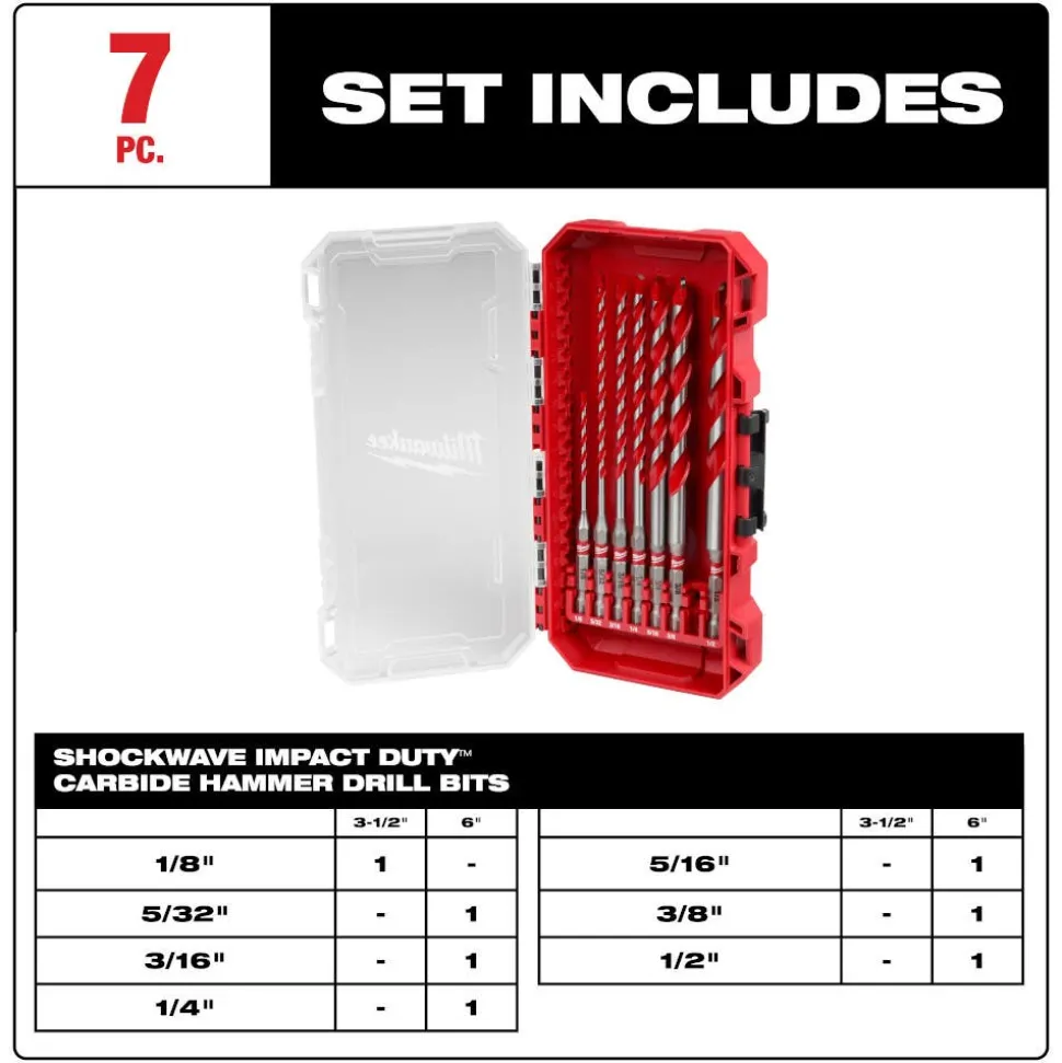 Milwaukee 7PC. SHOCKWAVE Impact Duty Carbide Hammer Drill Bit Set 48-20-9057
