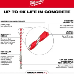Milwaukee 7PC. SHOCKWAVE Impact Duty Carbide Hammer Drill Bit Concrete Screw Install Set 48-20-9097