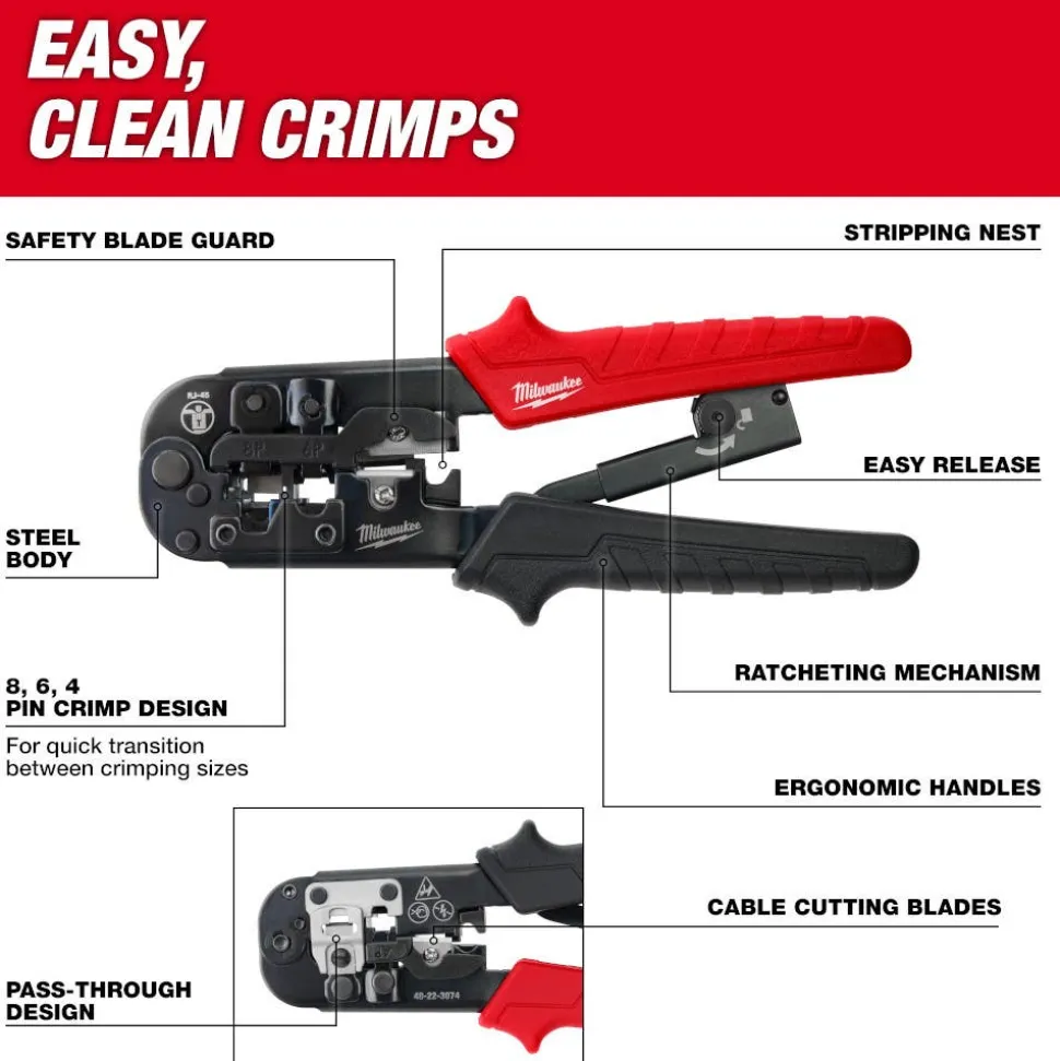 Milwaukee Ratcheting Pass-Through Crimper & Stripper 48-22-3074