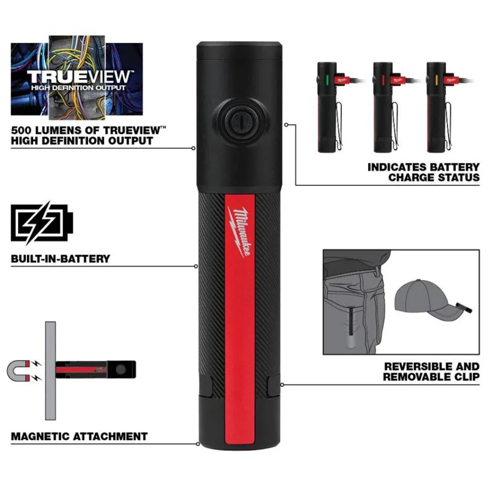 Milwaukee Rechargeable 500L Everyday Carry Flashlight 500 Lumens 2011R