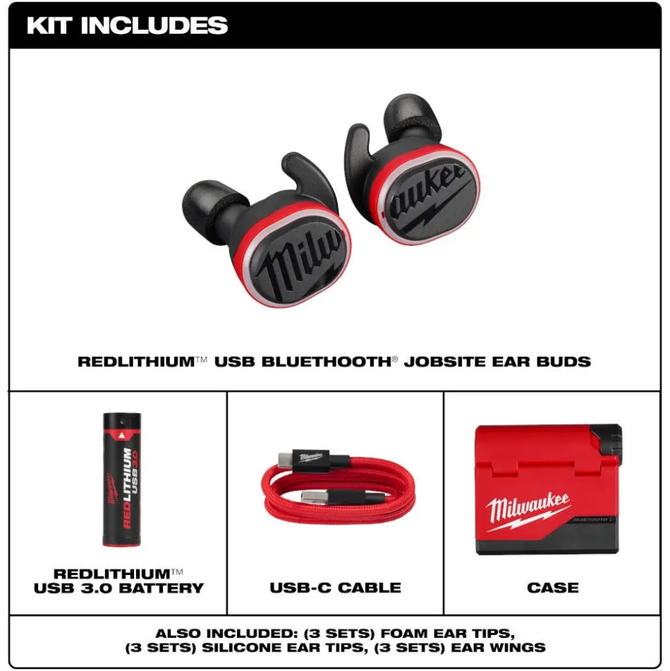 Milwaukee REDLITHIUM USB Bluetooth Jobsite NRR25 Ear Buds 2191-21