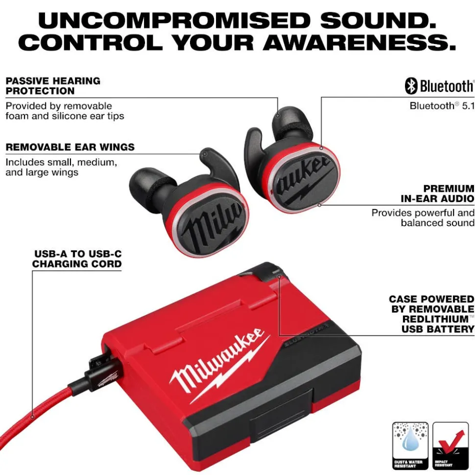 Milwaukee REDLITHIUM USB Bluetooth Jobsite NRR25 Ear Buds 2191-21