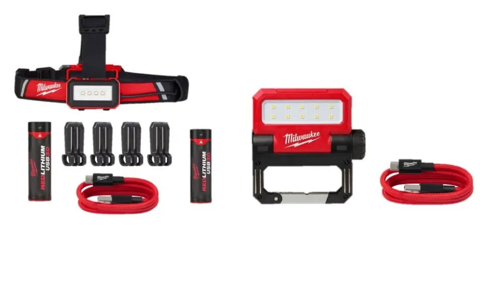 Milwaukee REDLITHIUM USB Low-Profile Headlamp & REDLITHIUM USB ROVER Pivoting Flood Light 2115-21 & 2114-21