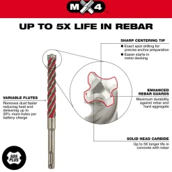 Milwaukee SDS-Plus 3/16" x 6" x 8" MX4 4-Cutter Rotary Hammer Drill Bit 48-20-7312