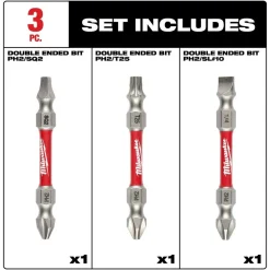 Milwaukee SHOCKWAVE Impact Duty PH2/SQ2/T25 Double Ended Bits 3 Piece 48-32-4319