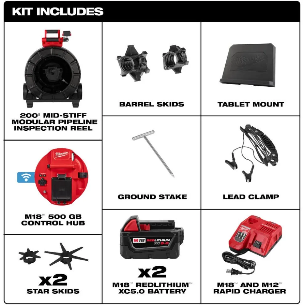 Milwaukee Tool M18 200’ Mid-Stiff Modular Pipeline Inspection System 3975-22