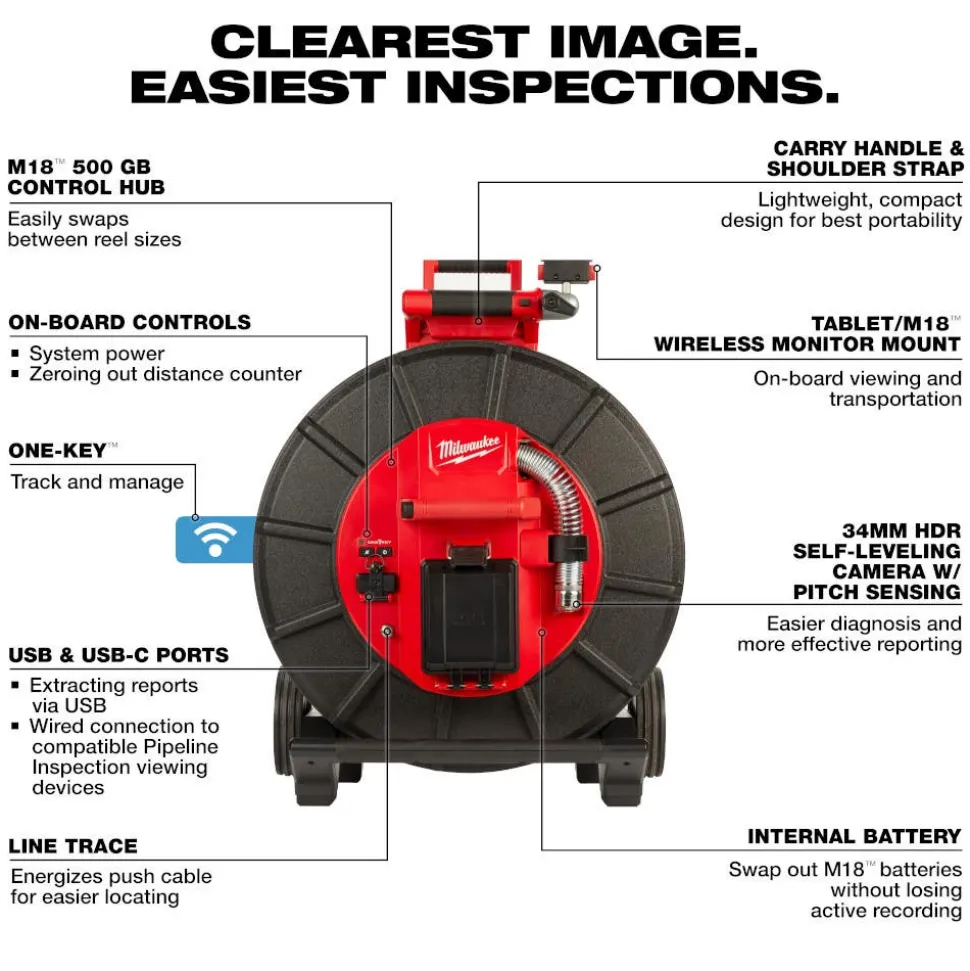 Milwaukee Tool M18 200’ Stiff Modular Pipeline Inspection System 3974-22