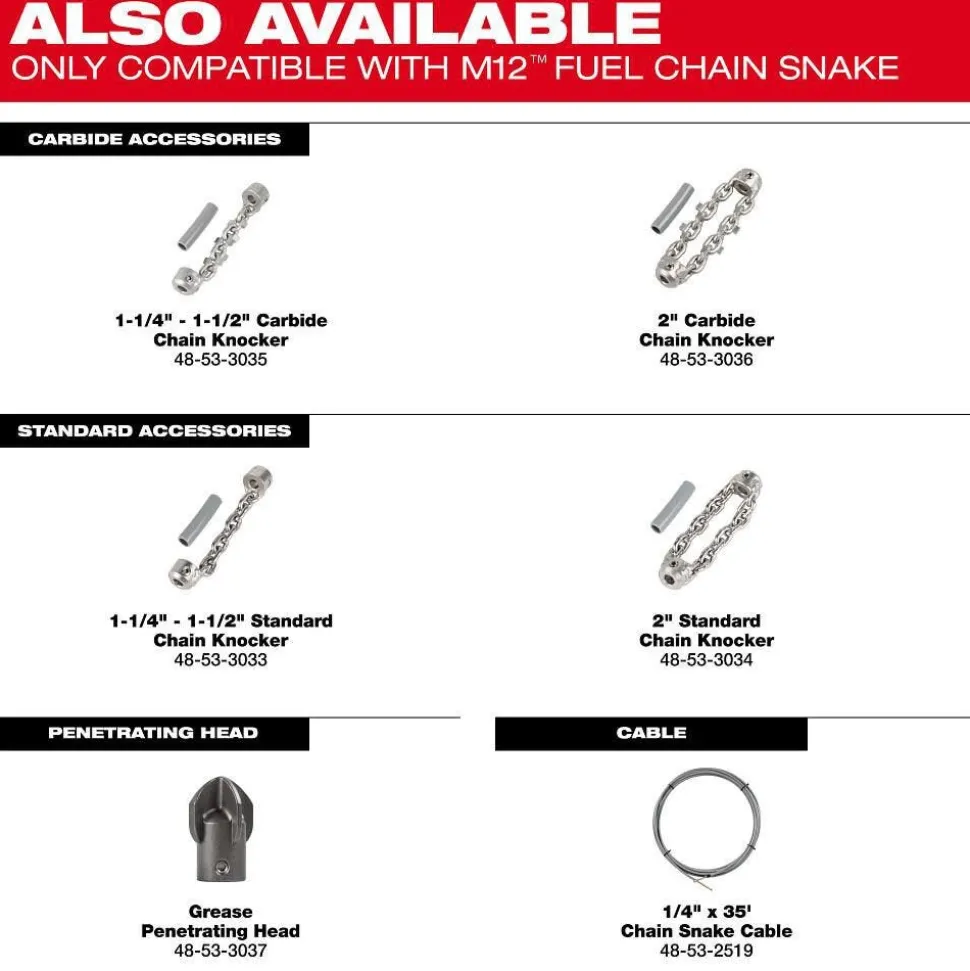 Milwaukee Tools 1-1/4" - 1-1/2" Carbide Chain Knocker for 1/4" Chain Snake Cable 48-53-3035
