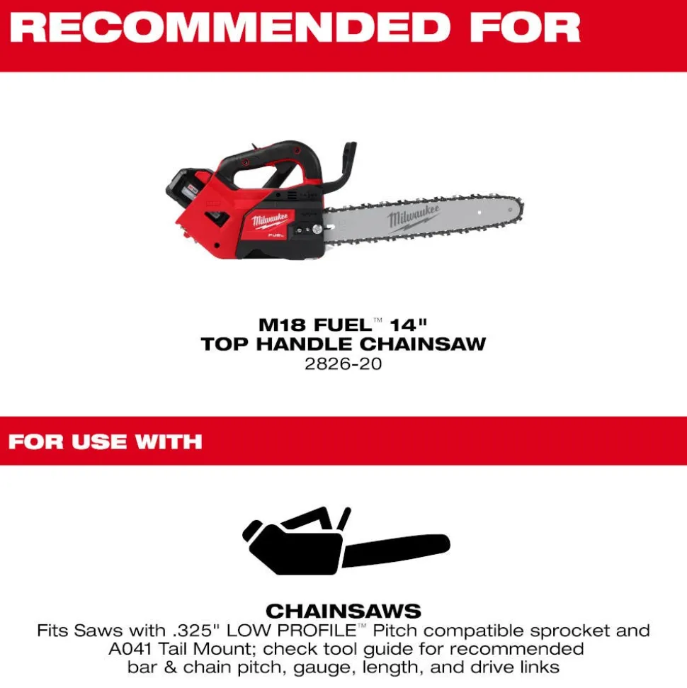 Milwaukee Tools 14" .325" LOW PROFILE™ Pitch, .043" Gauge Saw Chain and Guide Bar Set 49-16-2820