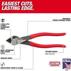 Milwaukee Tools 8" Angled Head Diagonal Dipped Grip Cutting Pliers (USA) MT508A