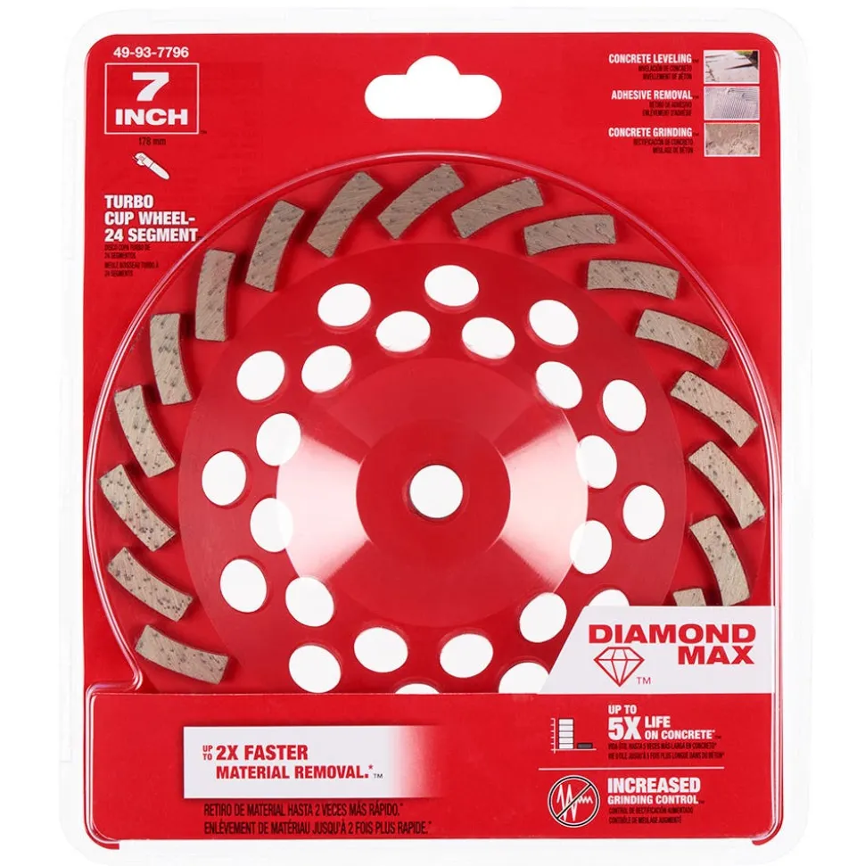 Milwaukee Tools 7" Diamond Max Turbo Diamond Cup Wheel - 24 Segment 49-93-7796