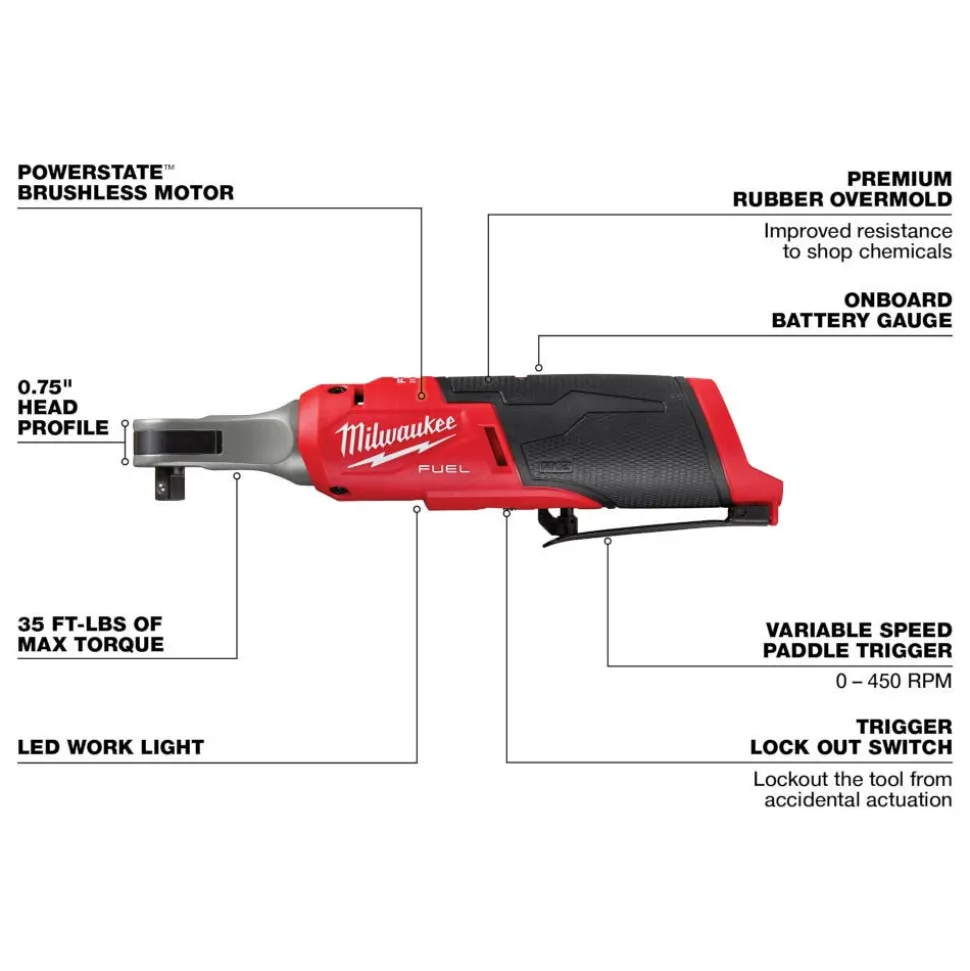 Milwaukee Tools (2) M12 REDLITHIUM HIGH OUTPUT XC5.0 Battery Pack and M12 FUEL 3/8" High Speed Ratchet KIT-48-11-2450-48-11-2450-2567-20