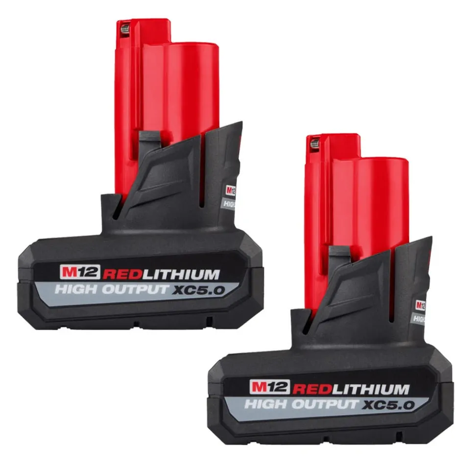 Milwaukee Tools (2) M12 REDLITHIUM HIGH OUTPUT XC5.0 Battery Pack and M12 FUEL 3/8" High Speed Ratchet KIT-48-11-2450-48-11-2450-2567-20