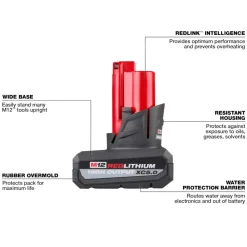 Milwaukee Tools (2) M12 REDLITHIUM HIGH OUTPUT XC5.0 Battery Pack and M12 FUEL 3/8
