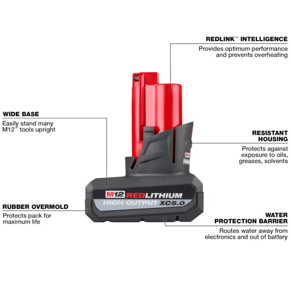 Milwaukee Tools (2) M12 REDLITHIUM HIGH OUTPUT XC5.0 Battery Pack and M12 FUEL 3/8" High Speed Ratchet KIT-48-11-2450-48-11-2450-2567-20